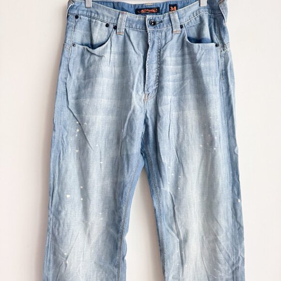 Vintage Ed Hardy Light Wash Relaxed fit 100% Cotton Lightweight Jeans 34x34 - Picture 3 of 6
